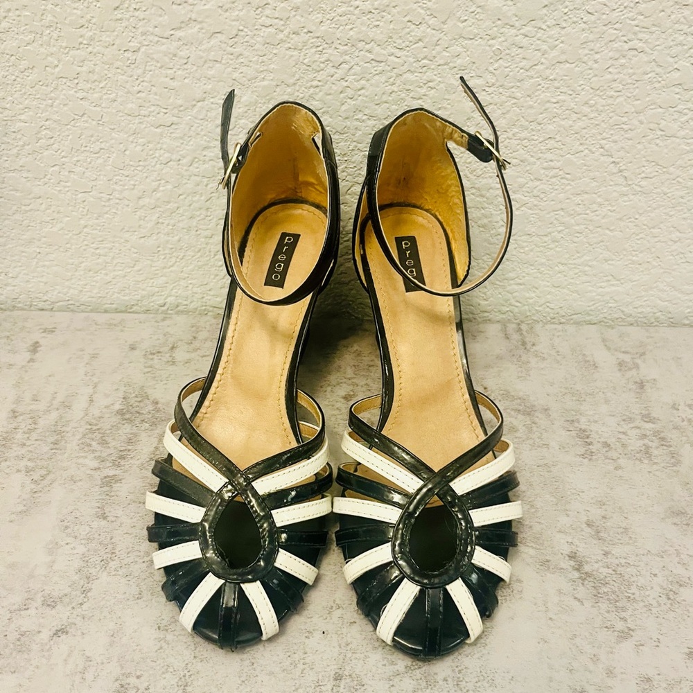 Prego Strappy Black and White Heels